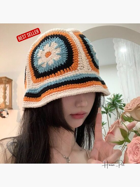 Handmade Crochet Knitted Bucket Hat Floral Pattern Adjustable main image 4